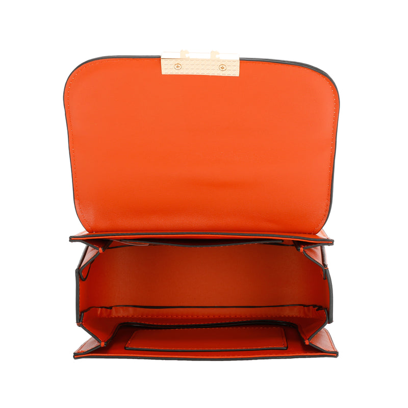 Elegant Rectangular Flap Bag with Metallic Lock & Top Handle.