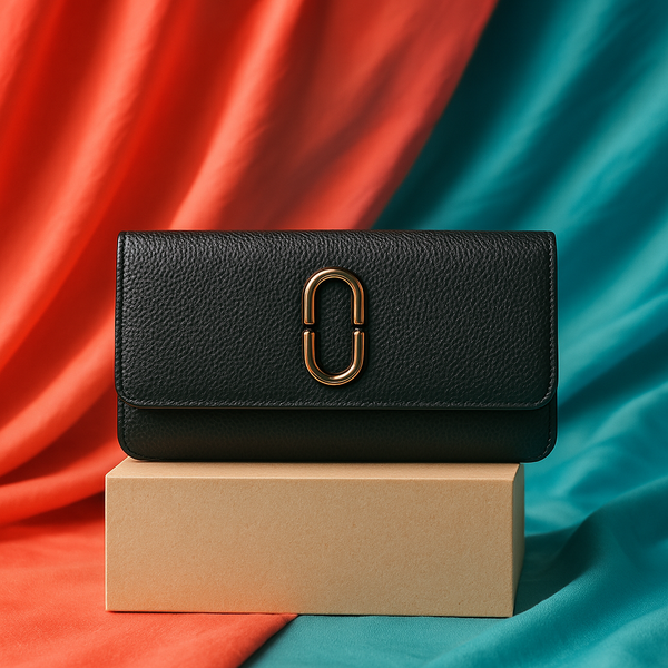 Black Textured Leather Clutch Wallet for Women