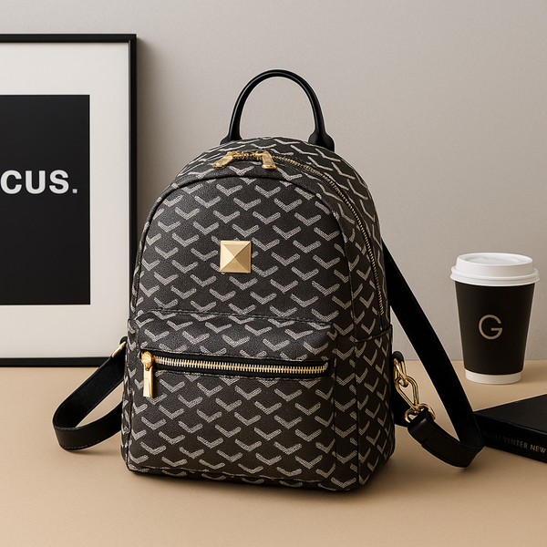 Backpack for Women-Patterned Designer Backpack with Gold Zipper