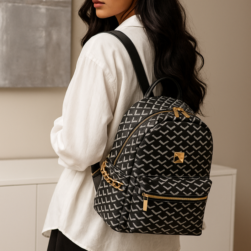 Backpack for Women-Patterned Designer Backpack with Gold Zipper