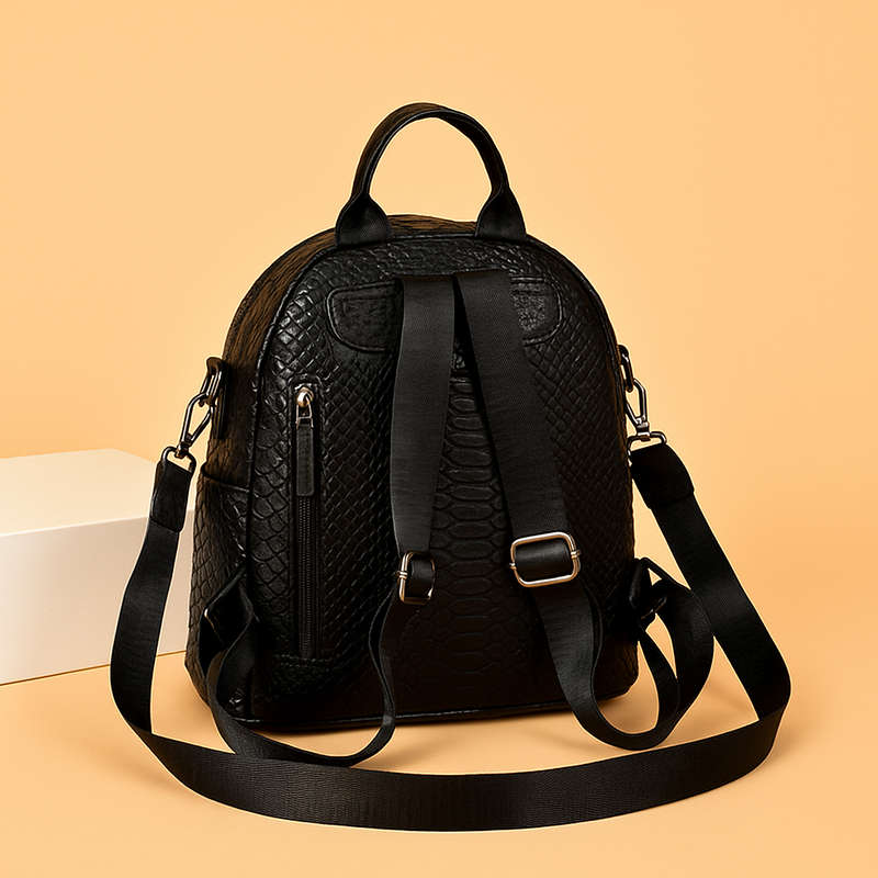 Black Mini Backpack for Women – With Gold Detailing & Multi Compartments