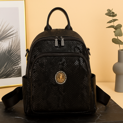 Black Mini Backpack for Women – With Gold Detailing & Multi Compartments