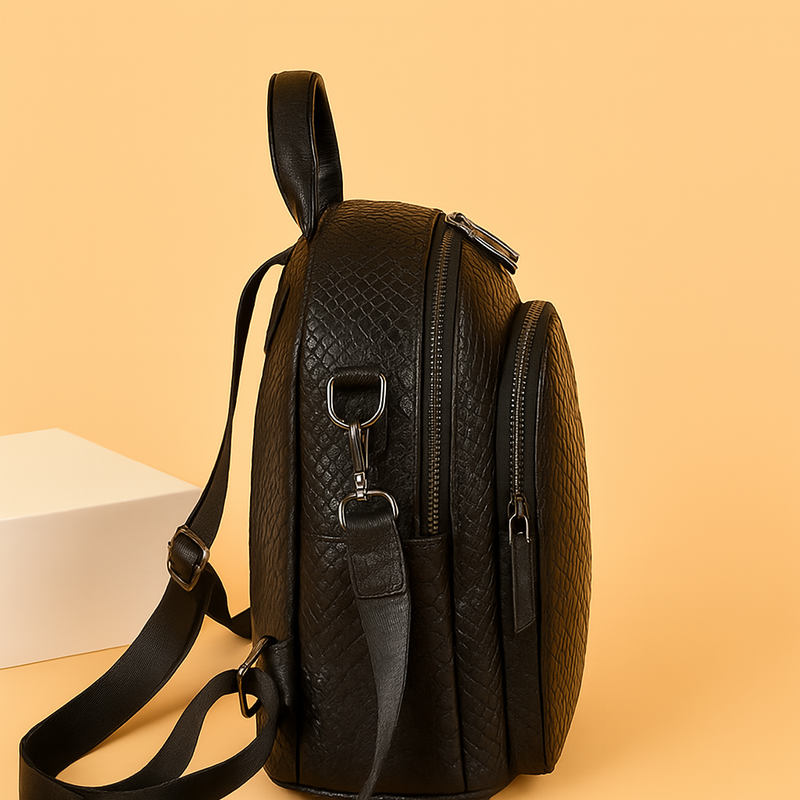 Black Mini Backpack for Women – With Gold Detailing & Multi Compartments