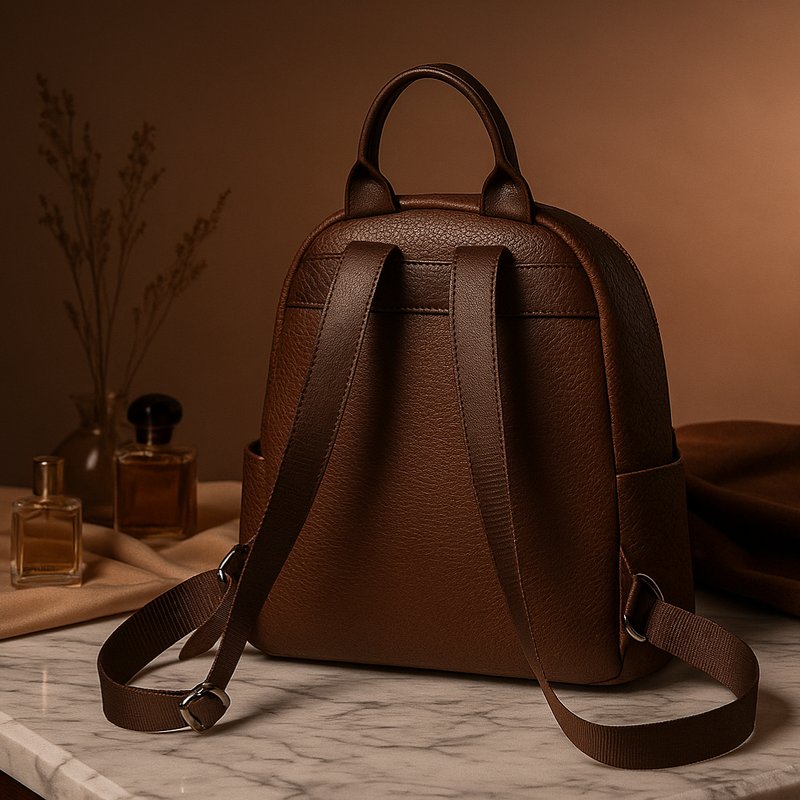 Black Mini Backpack for Women – With Gold Detailing & Multi Compartments