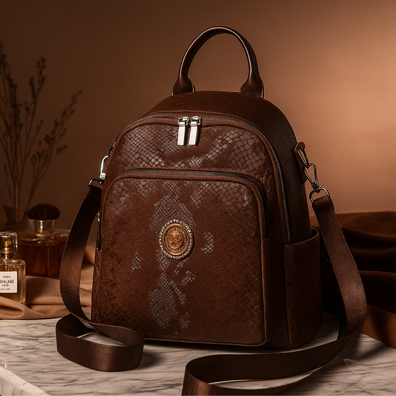 Black Mini Backpack for Women – With Gold Detailing & Multi Compartments