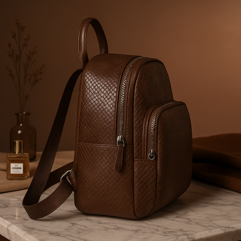 Black Mini Backpack for Women – With Gold Detailing & Multi Compartments