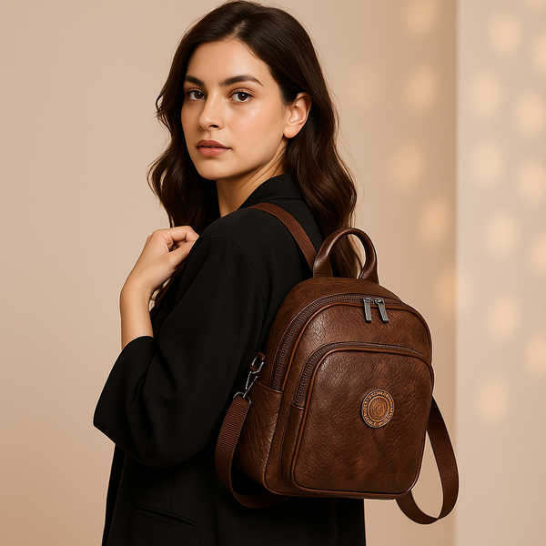 Black Mini Backpack for Women – With Gold Detailing & Multi Compartments