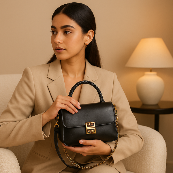 Shoulder Bag For women-Faux Leather Handbag with Gold Chain Strap