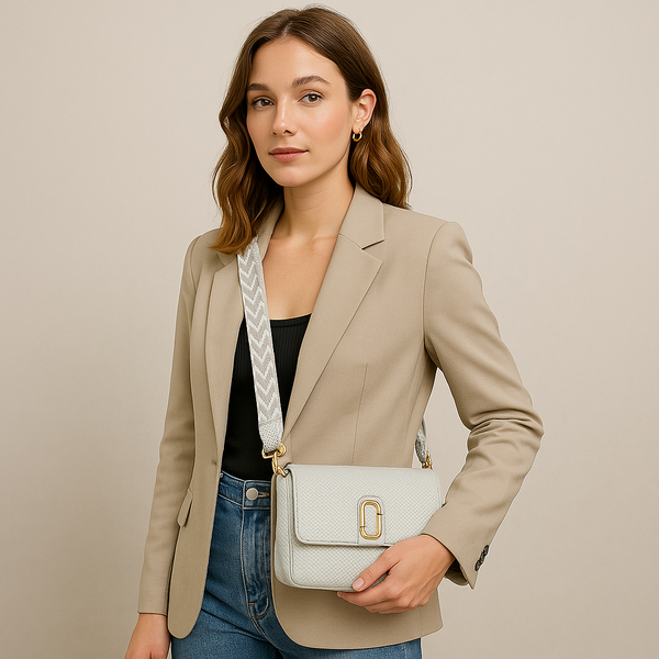 Modern Light Grey Crossbody Bag – Gold Clasp | Sleek & Stylish Bag