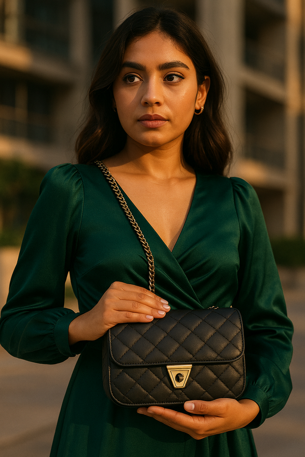 Rivaara Luxe Quilted Elegance Sling Bag – Black