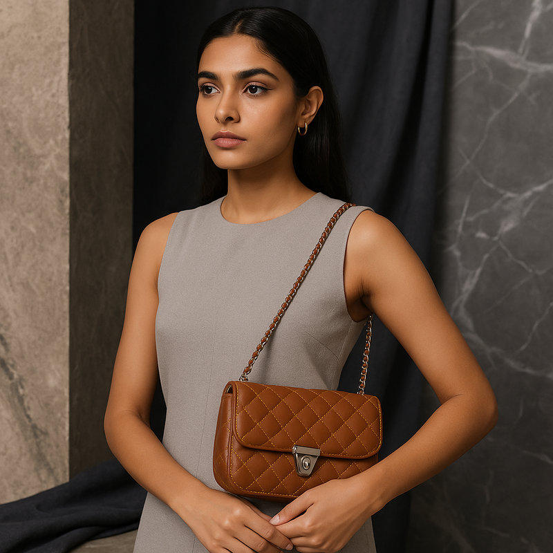 Rivaara Luxe Quilted Elegance Sling Bag – Brown