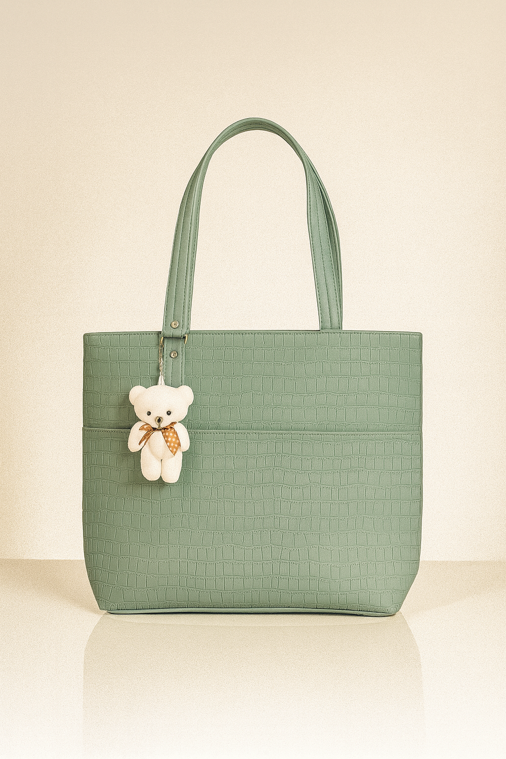 Large Capacity Fashion Shoulder Bag with Teddy Bear Charm for Work, School & Everyday Use