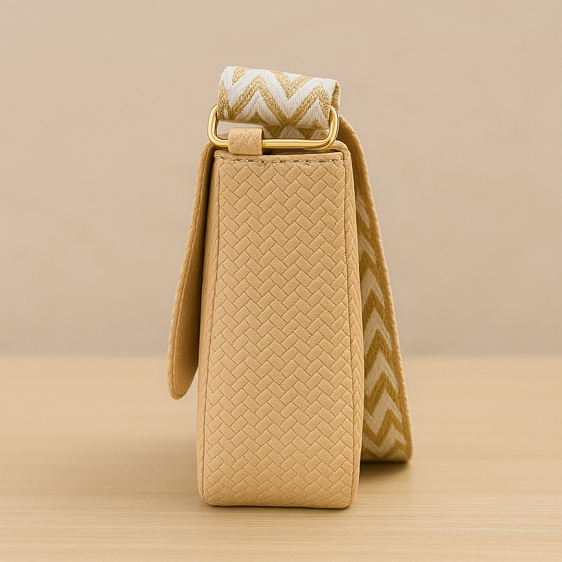 Neutral Beige Crossbody Bag – Gold Accent | Everyday Chic Handbag