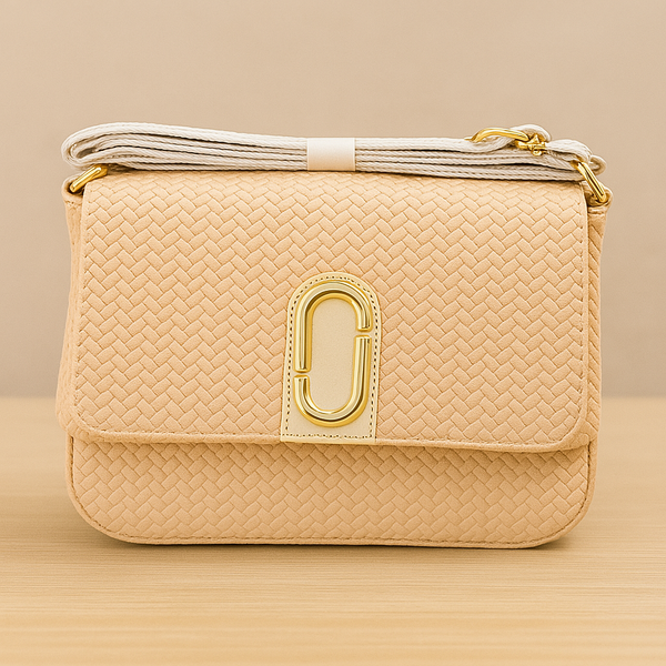 Neutral Beige Crossbody Bag – Gold Accent | Everyday Chic Handbag