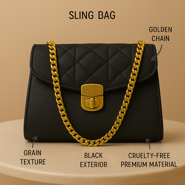 Black Quilted Leather Shoulder Bag – Gold Chain Sling Bag for Women