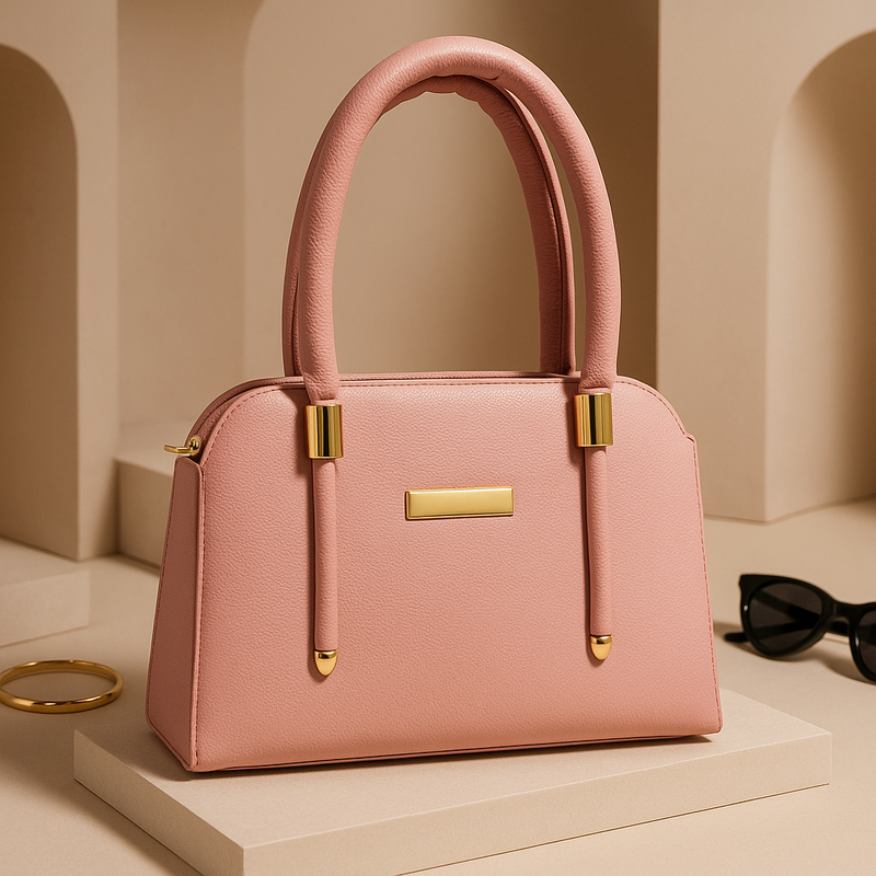 Rivaara Luxe Beige Structured Handbag – Elegant Gold Hardware, Minimalist Design, Office to Evening Style