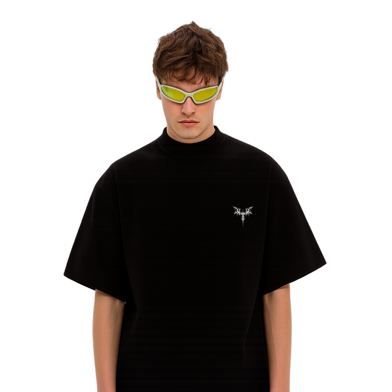 Men’s White Oversized T-Shirt – Minimal Gothic Chest Log