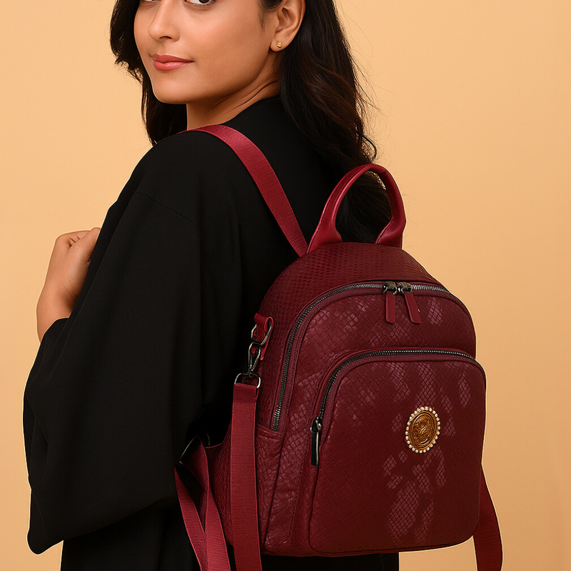Black Mini Backpack for Women – With Gold Detailing & Multi Compartments