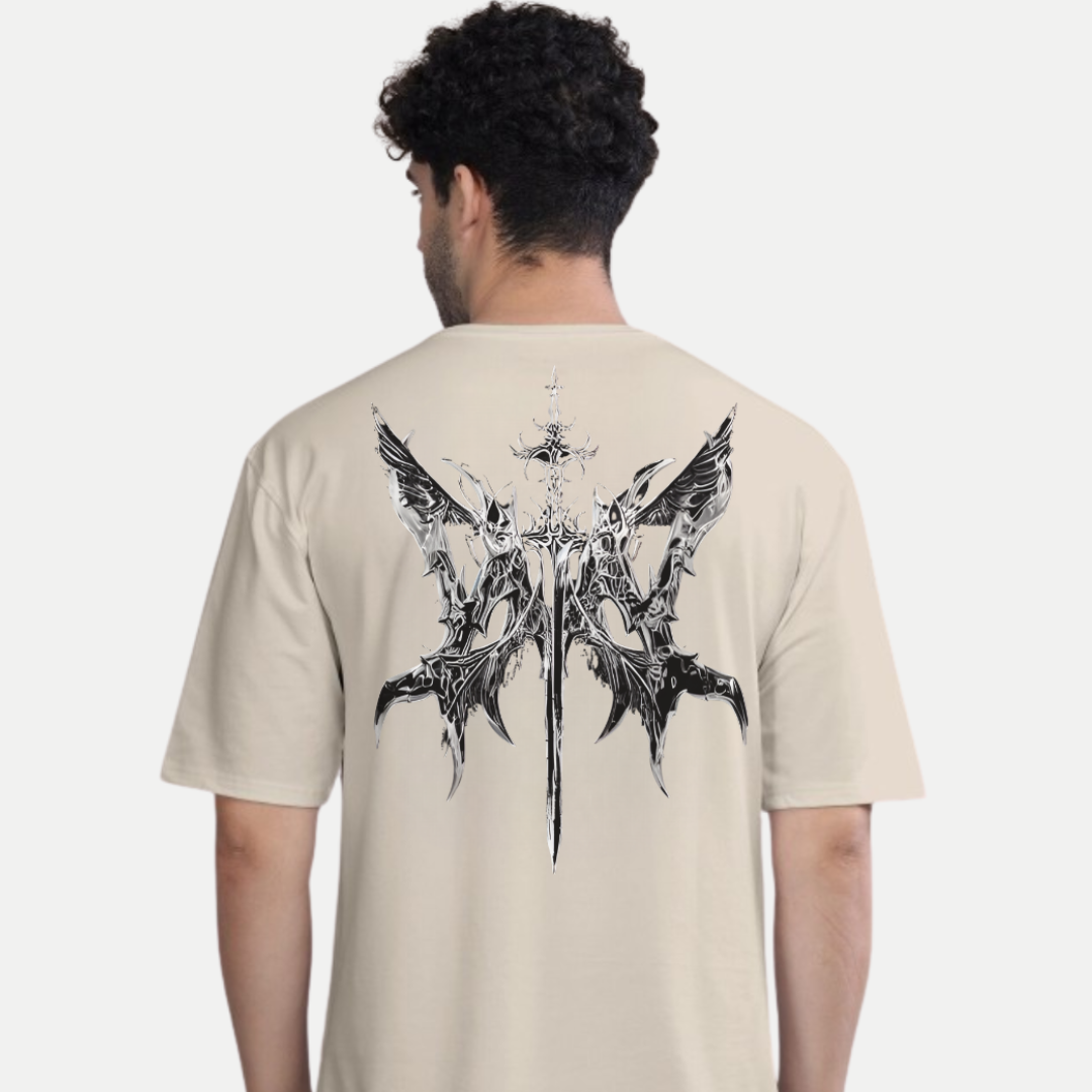 Shadow Seraph Blade Black,grey,white & Cream mens oversized-gothic-back-print-tshirt-Rivaraluxe