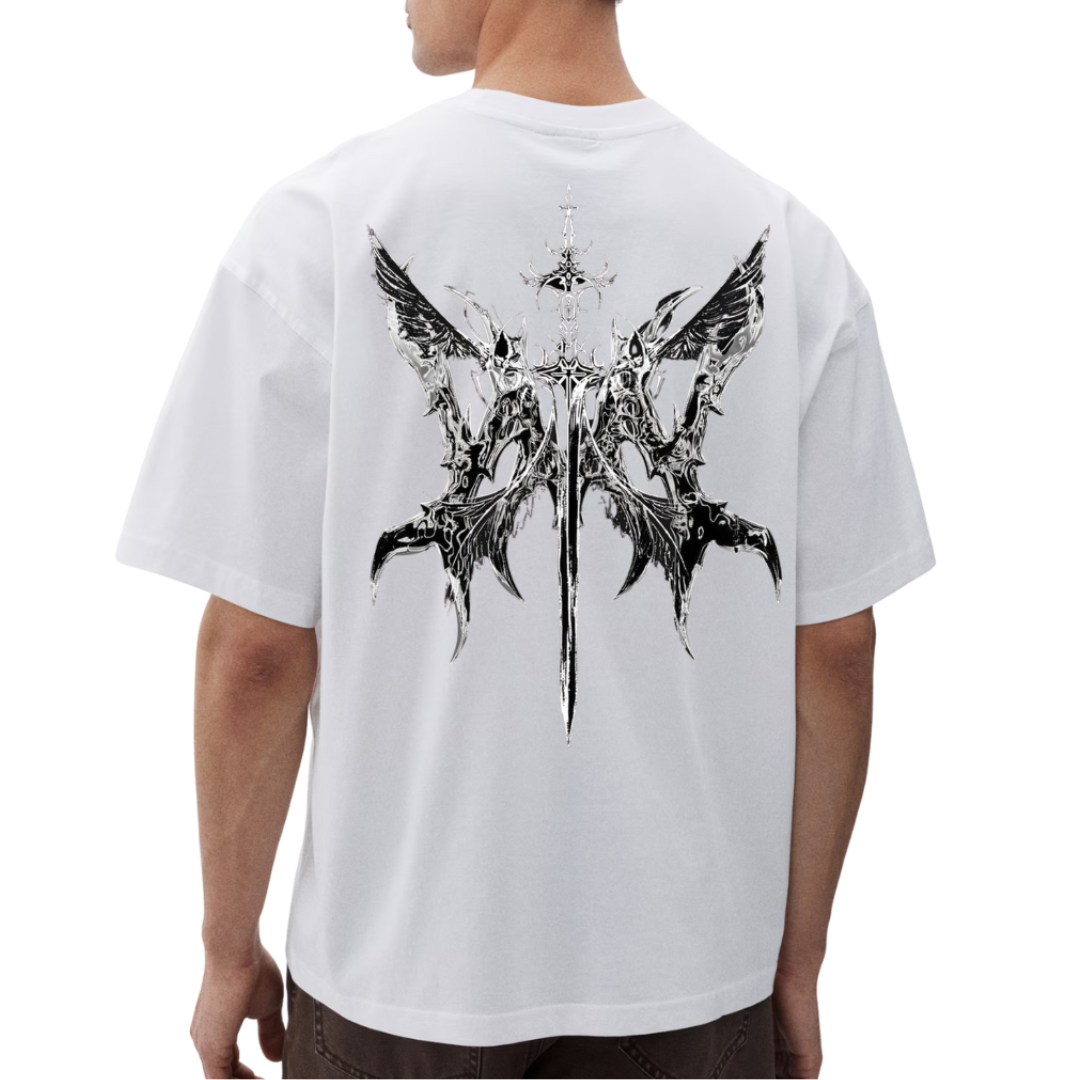 Shadow Seraph Blade Black,grey,white & Cream mens oversized-gothic-back-print-tshirt-Rivaraluxe