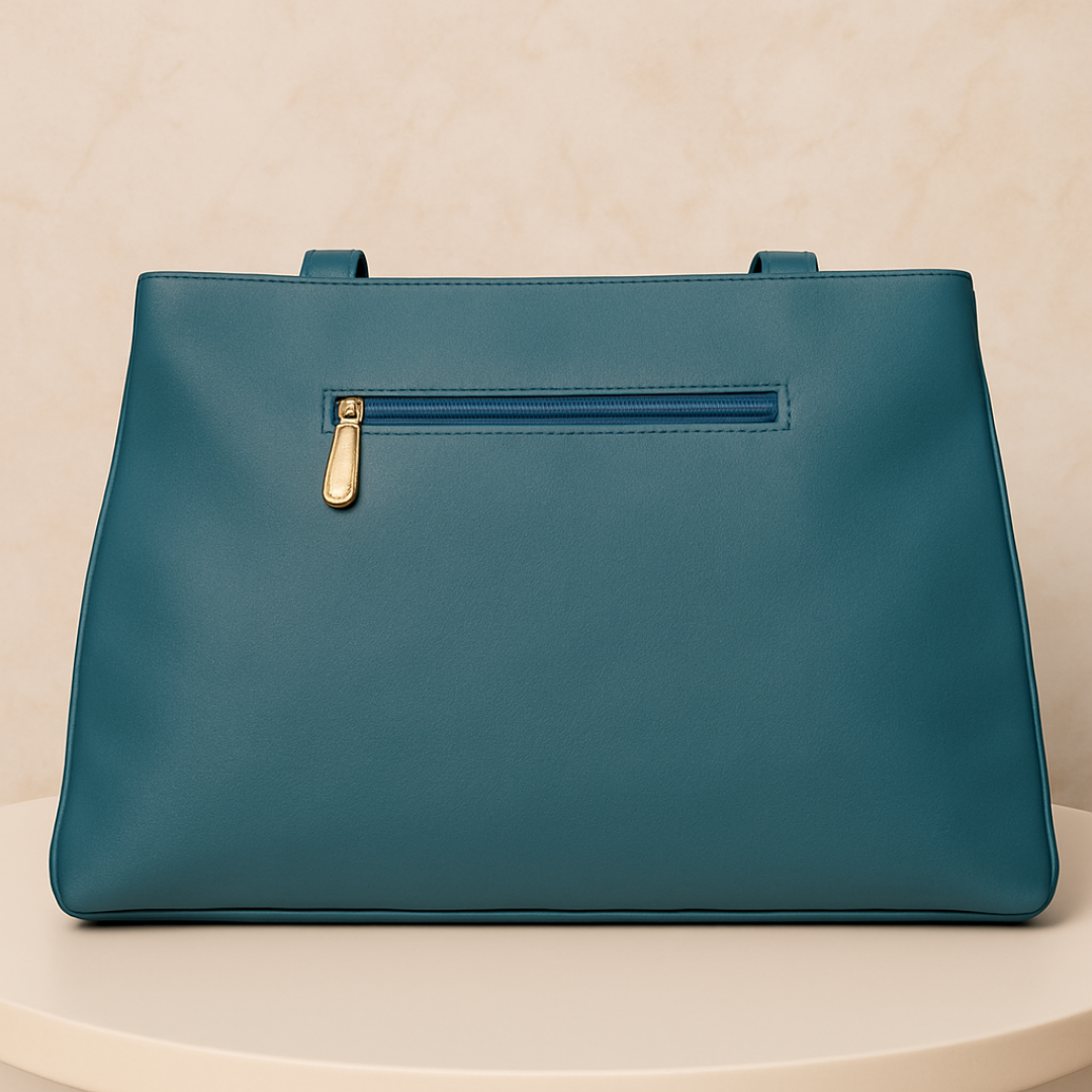 Blush Structured Tote Teal Blue Handbag For Women