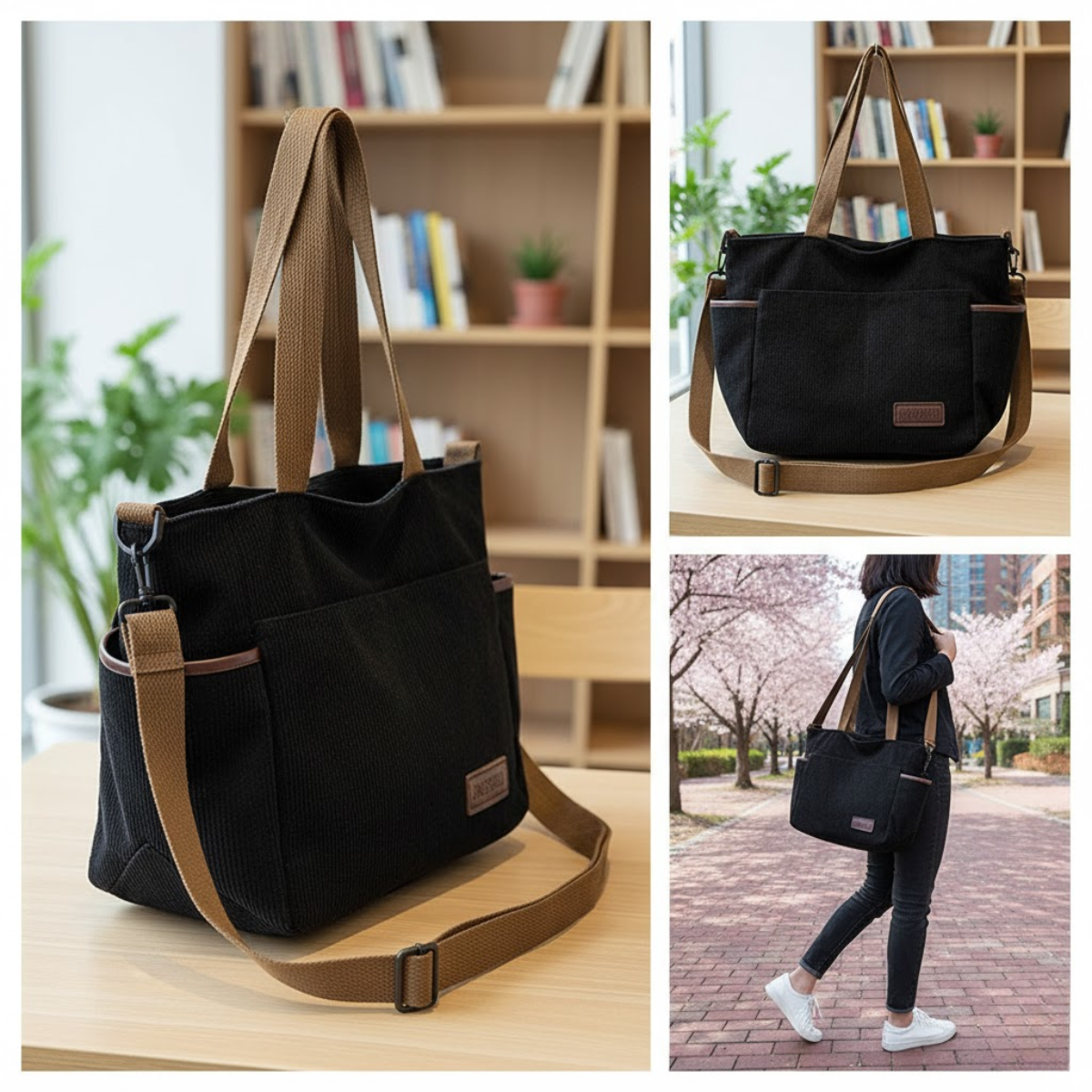 Corduroy Shoulder Tote Bag