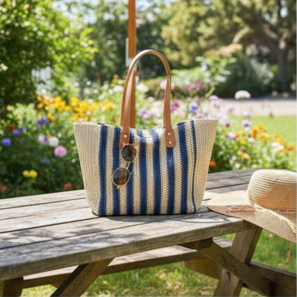 Striped Woven Tote Bag