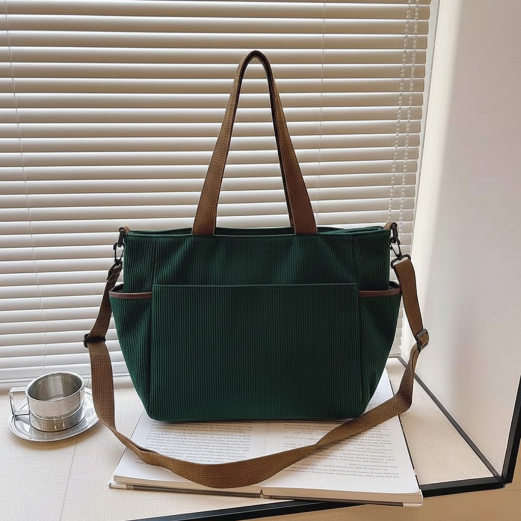 Corduroy Shoulder Tote Bag