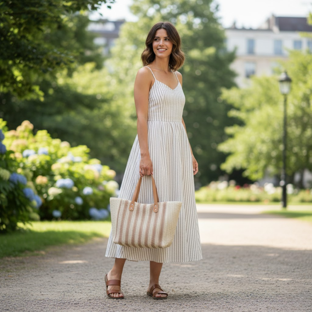 Striped Woven Tote Bag