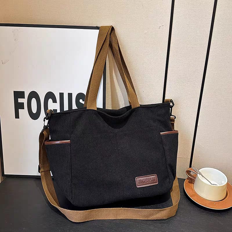 Corduroy Shoulder Tote Bag