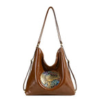 Premium Handcrafted Boho Chic Leather Shoulder and Tote Bag with Artistic Embossed Motif