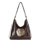 Premium Handcrafted Boho Chic Leather Shoulder and Tote Bag with Artistic Embossed Motif